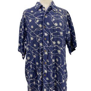 Statement Men's Casual Blue Floral Pattern Long Sleeve Button-Down Shirt Large L